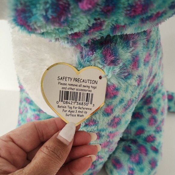 TySilk Beanie Boos Sydney for Claires Blue Spotted Leopard Cat Glitter Eye 16" - Picture 5 of 14